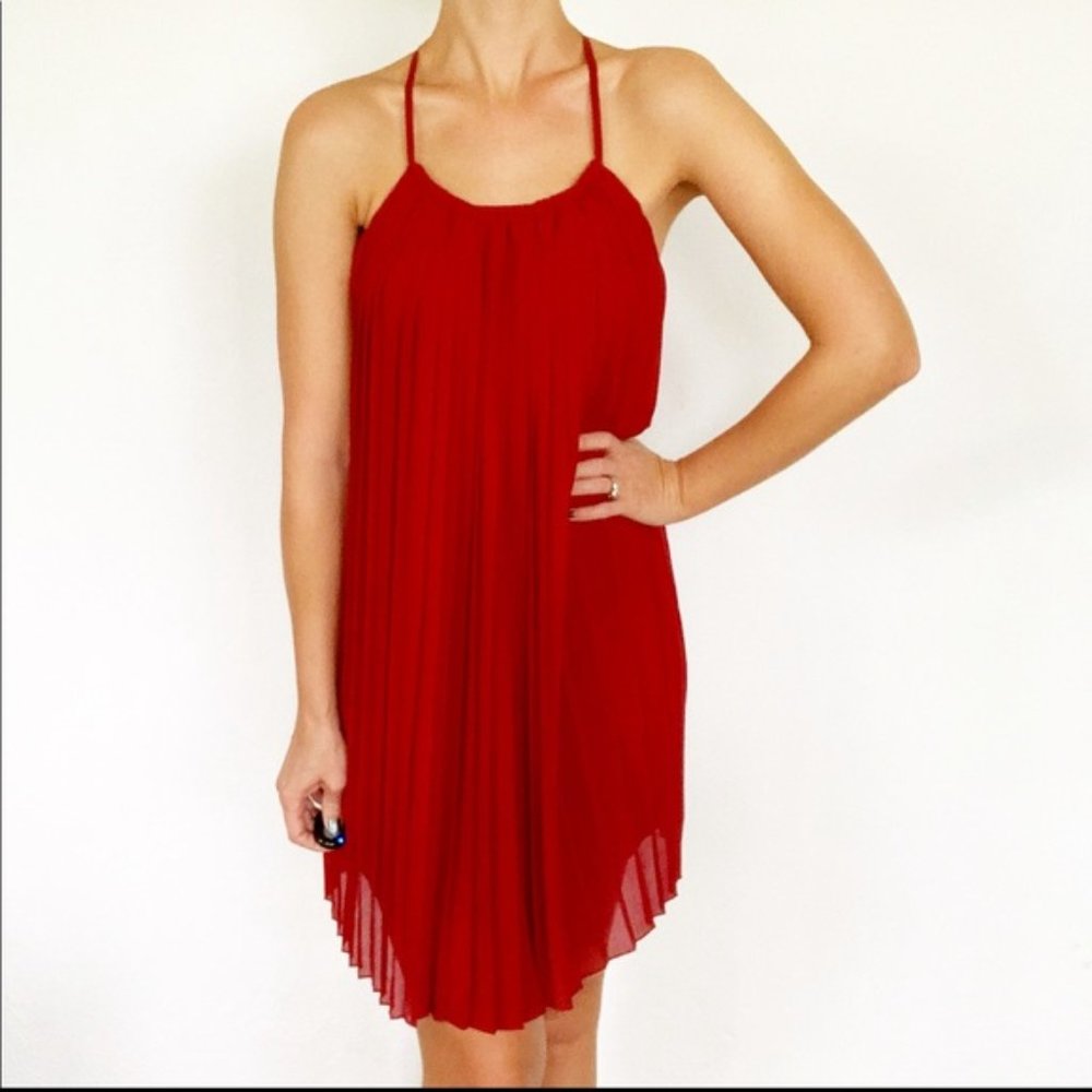 F21 | Red Spaghetti Strap Pleated A-Line Dress